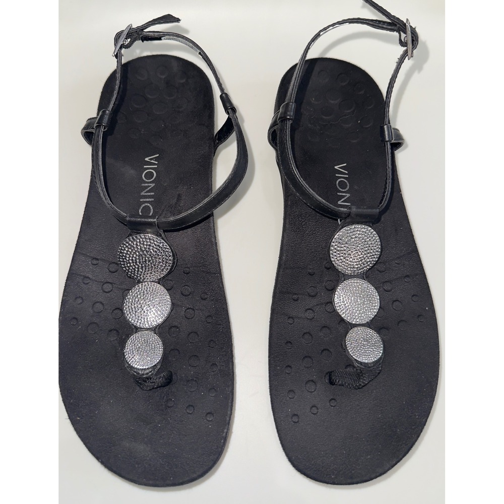 Vionic Lizbeth Black T-Strap Orthotic Backstrap Sandals Women Size 10